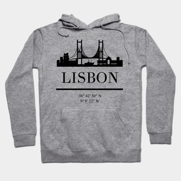 LISBON PORTUGAL BLACK SILHOUETTE SKYLINE ART Hoodie by deificusArt